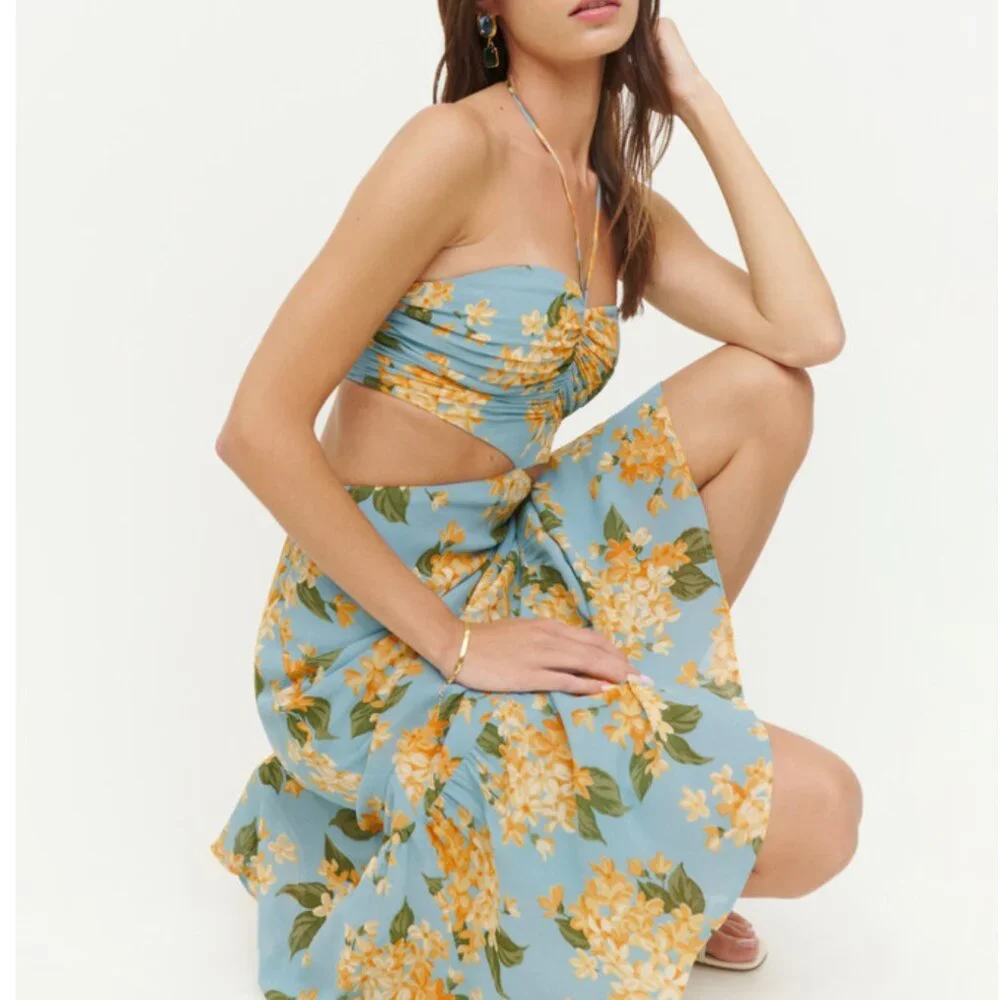 NEW Reformation Riya Halter Midi Dress Sz4 Carmela Floral